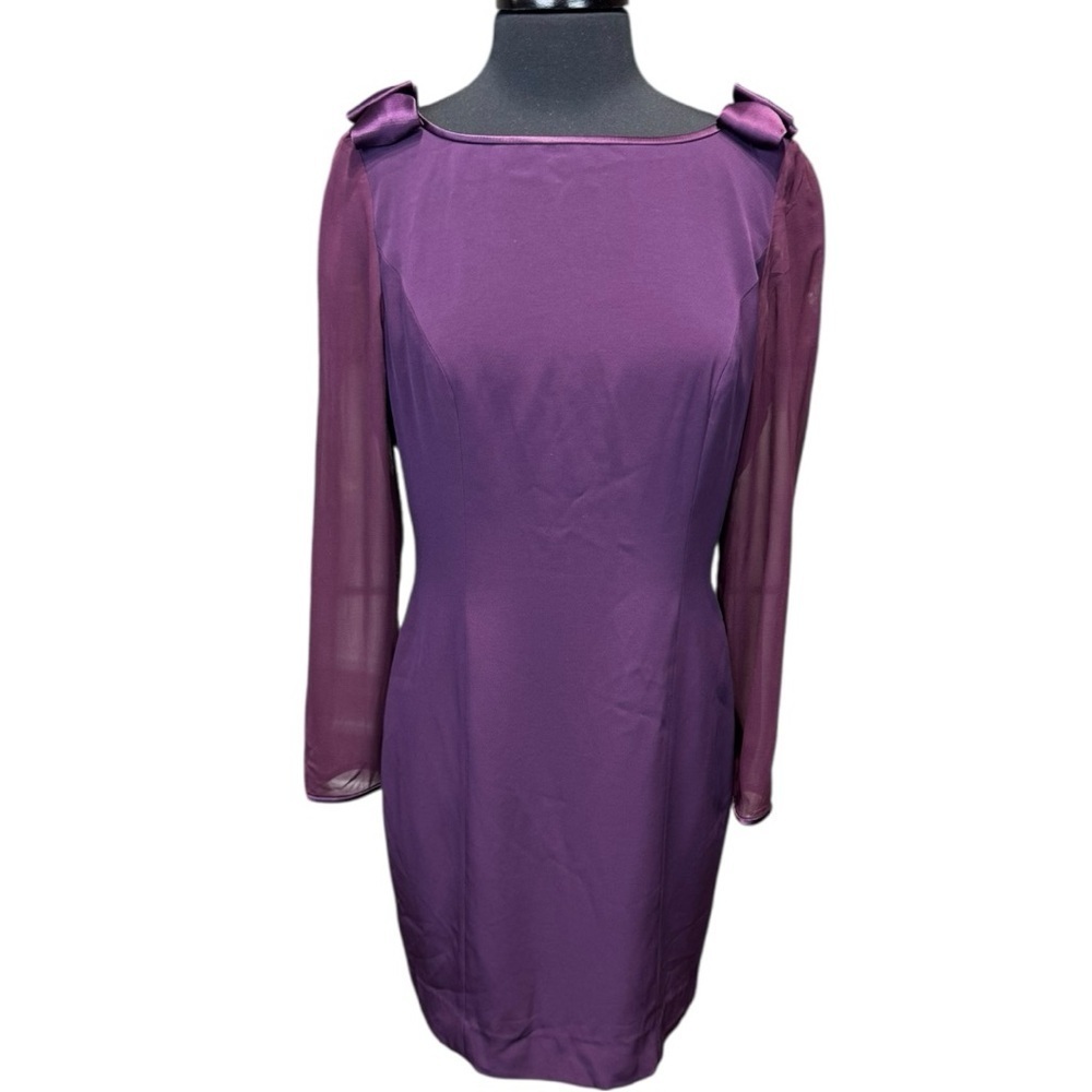 Bellissima Couture Plum Chiffon Bow Back Babydoll Dress Couture Size 12 Fits 6/8